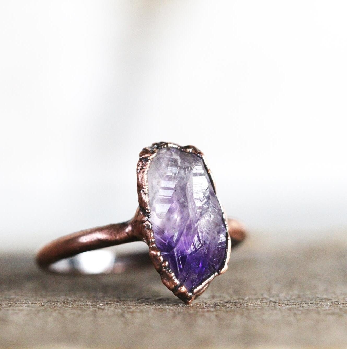 Raw Amethyst Ring - February Birthstone - Purple Crystal Ring