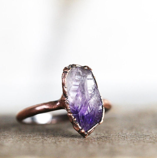 Raw Amethyst Ring - February Birthstone - Purple Crystal Ring