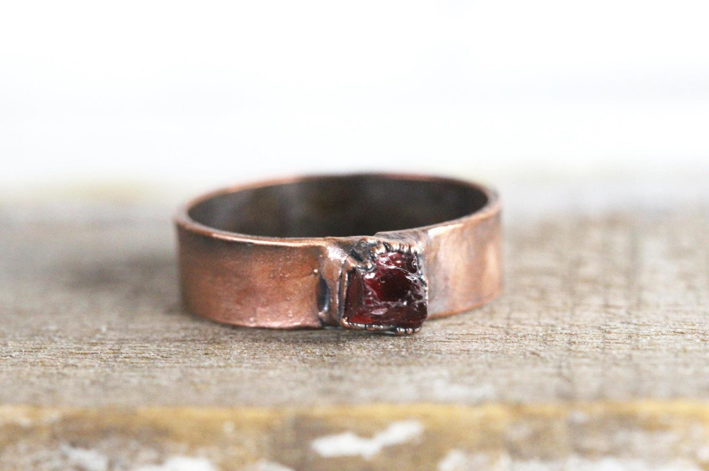 Raw Garnet Ring - Men's Jewelry - Wide Band Garnet Ring - January Birthstone