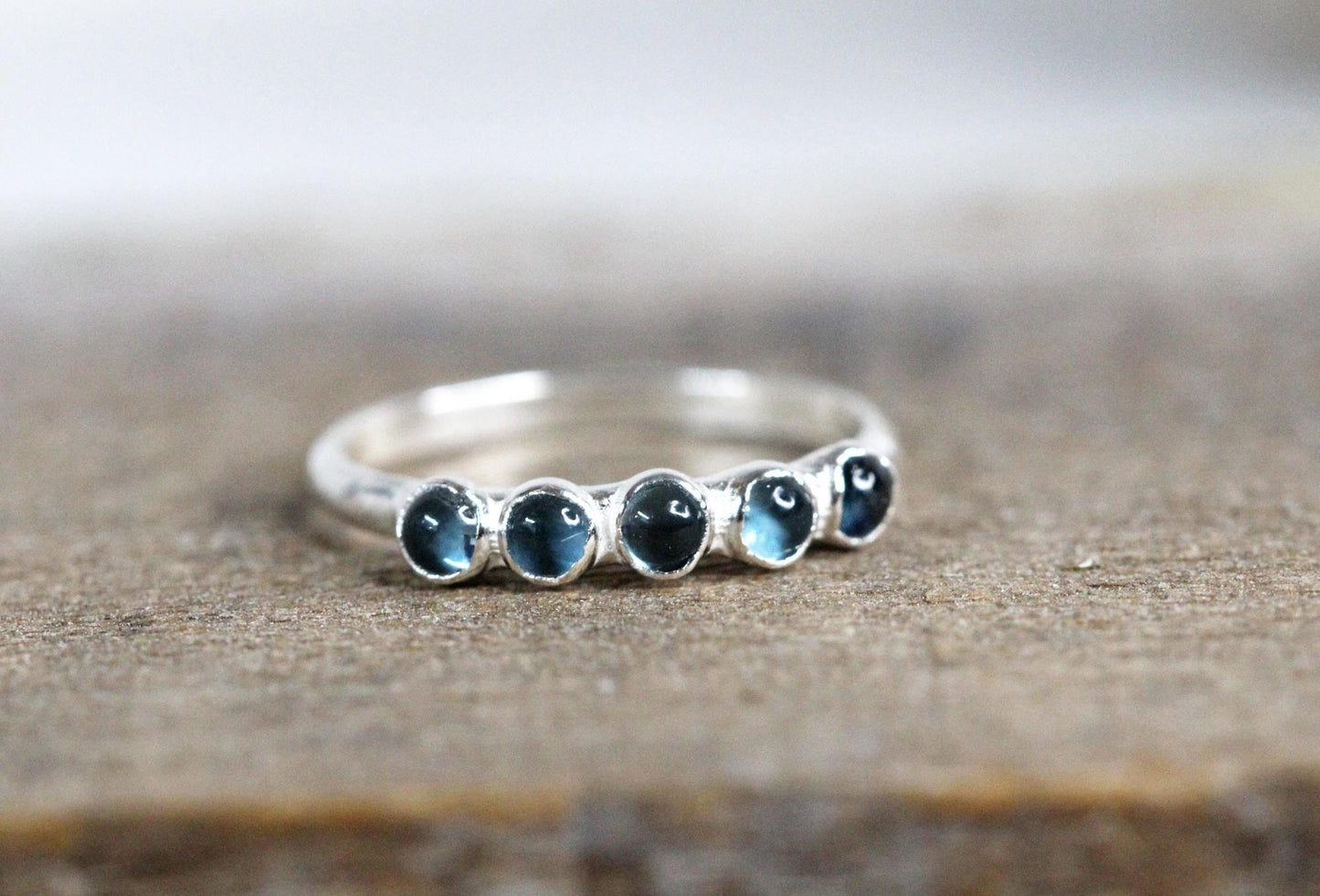London Blue Topaz Ring - Yellow Gold - Multi Stone Stacking Ring - Copper Jewelry