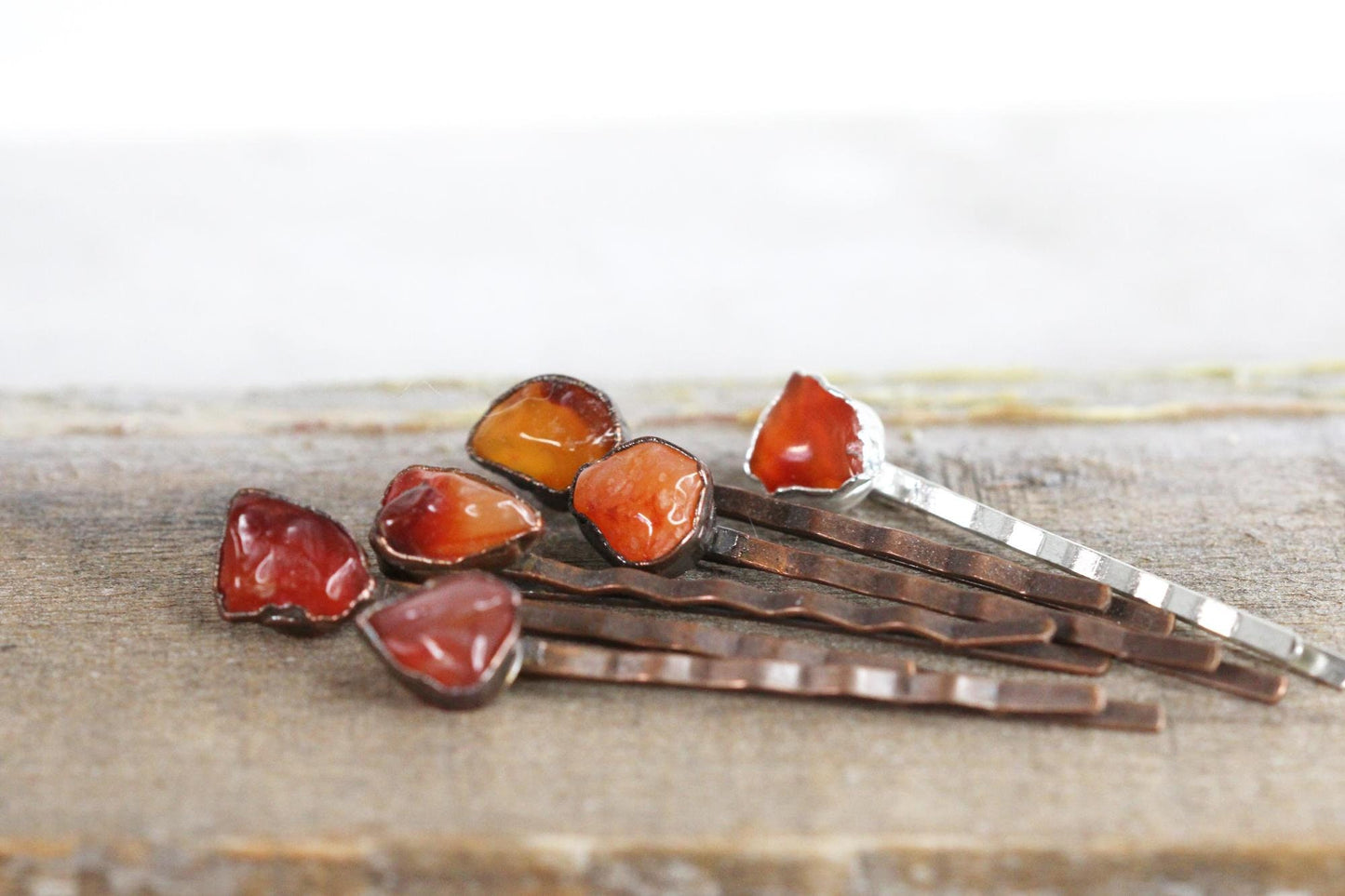 Carnelian Bobby Pin - Crystal Hair Jewelry - Silver Hair Pin