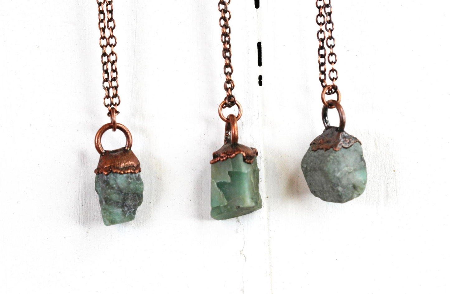 Emerald Necklace - Stone Pendant - Electroformed Copper - Electroformed Crystal Jewelry
