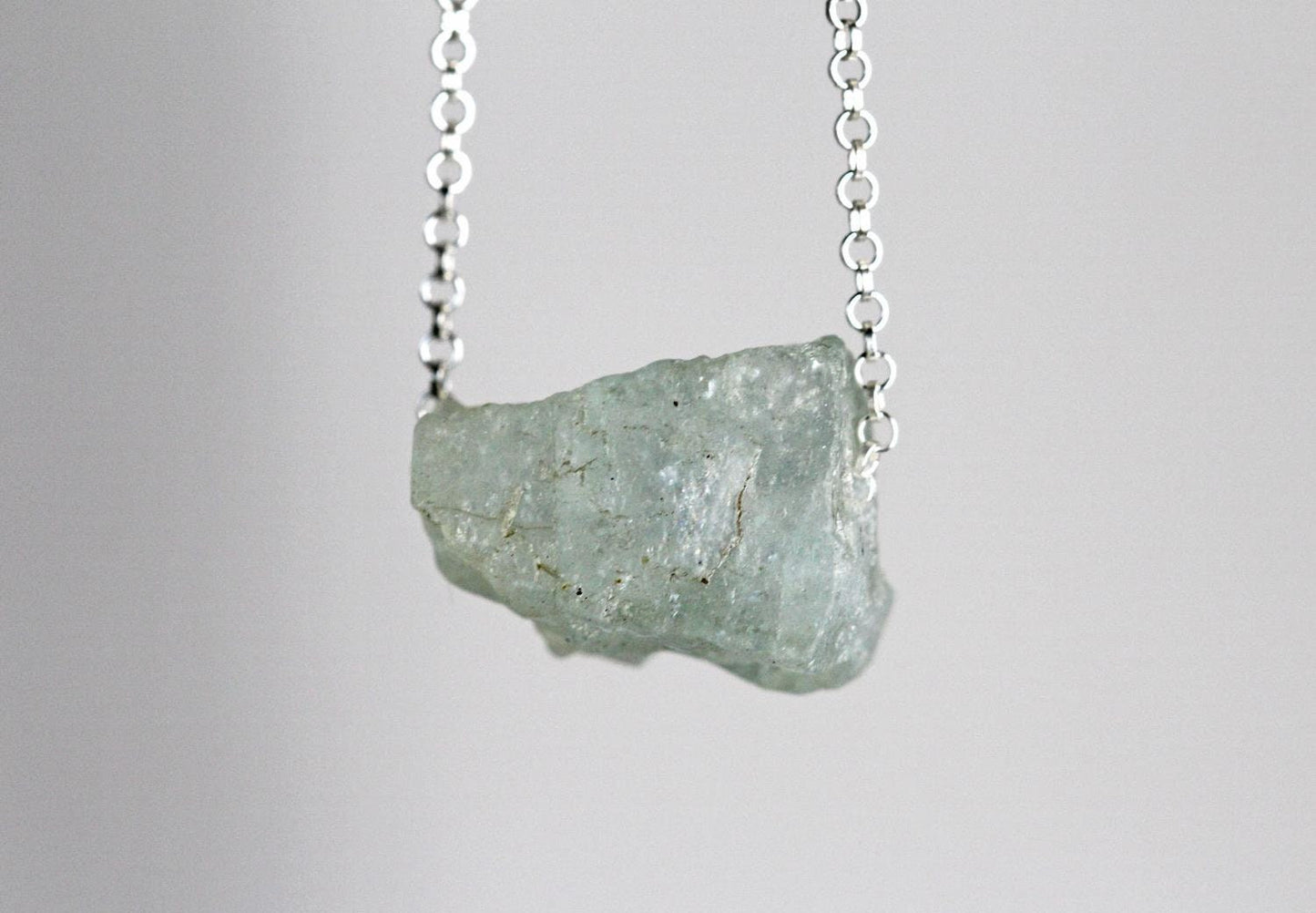 Raw Aquamarine Necklace - Raw Crystal Pendant - Sterling Silver - Pisces Gift - March Birthstone