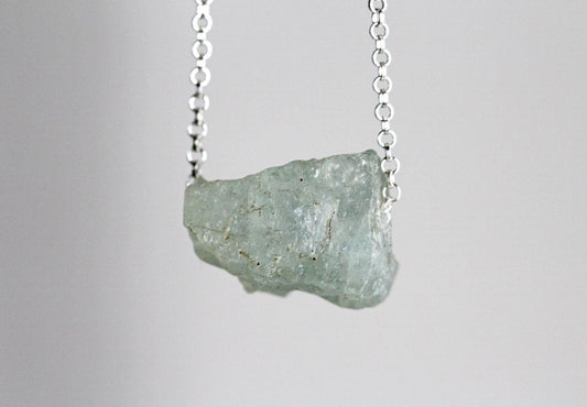 Raw Aquamarine Necklace - Raw Crystal Pendant - Sterling Silver - Pisces Gift - March Birthstone