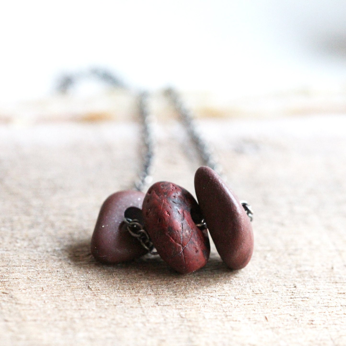 Red Beach Pebble Necklace - Stone Pendant - Natural Jewelry - Beachcomber