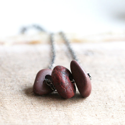 Red Beach Pebble Necklace - Stone Pendant - Natural Jewelry - Beachcomber
