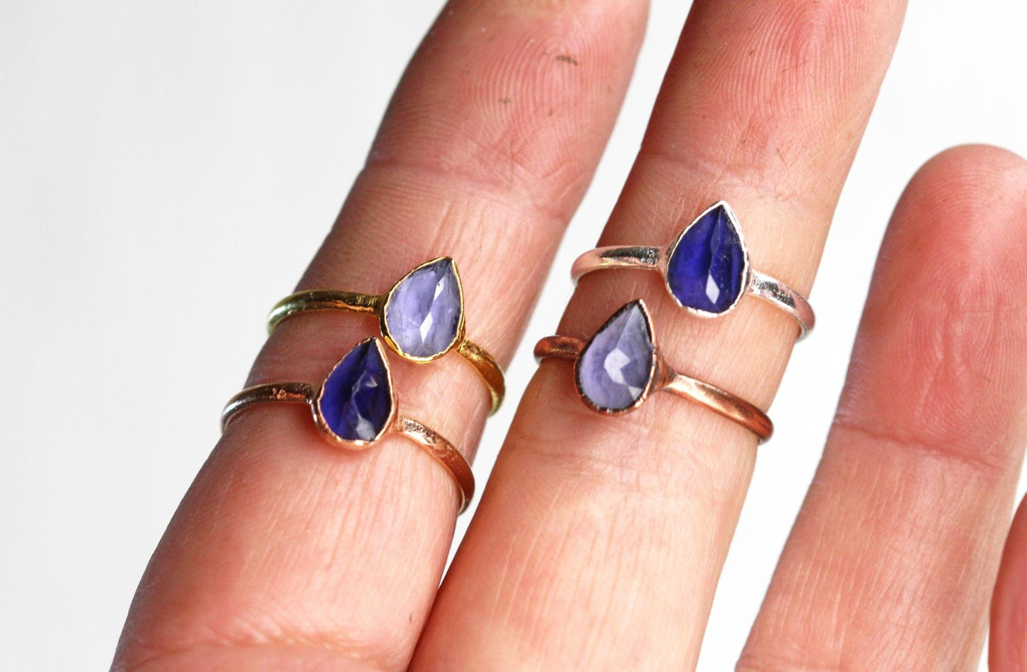 Polished Iolite Ring - Blue Crystal - Faceted Stone Ring