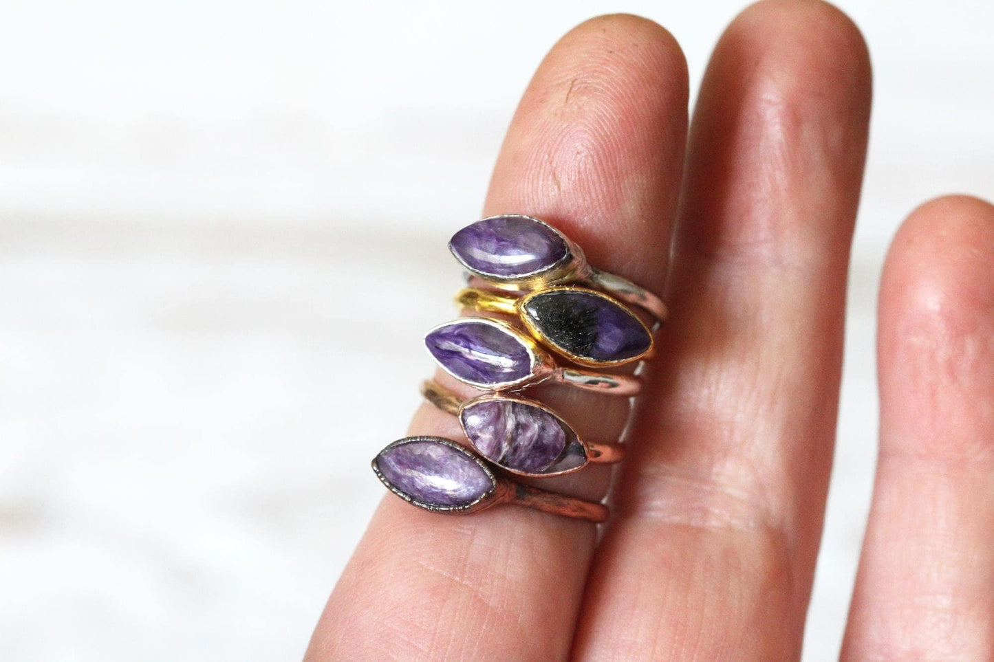 Charoite Ring - Natural Purple Stone - Stone Stacking Jewelry