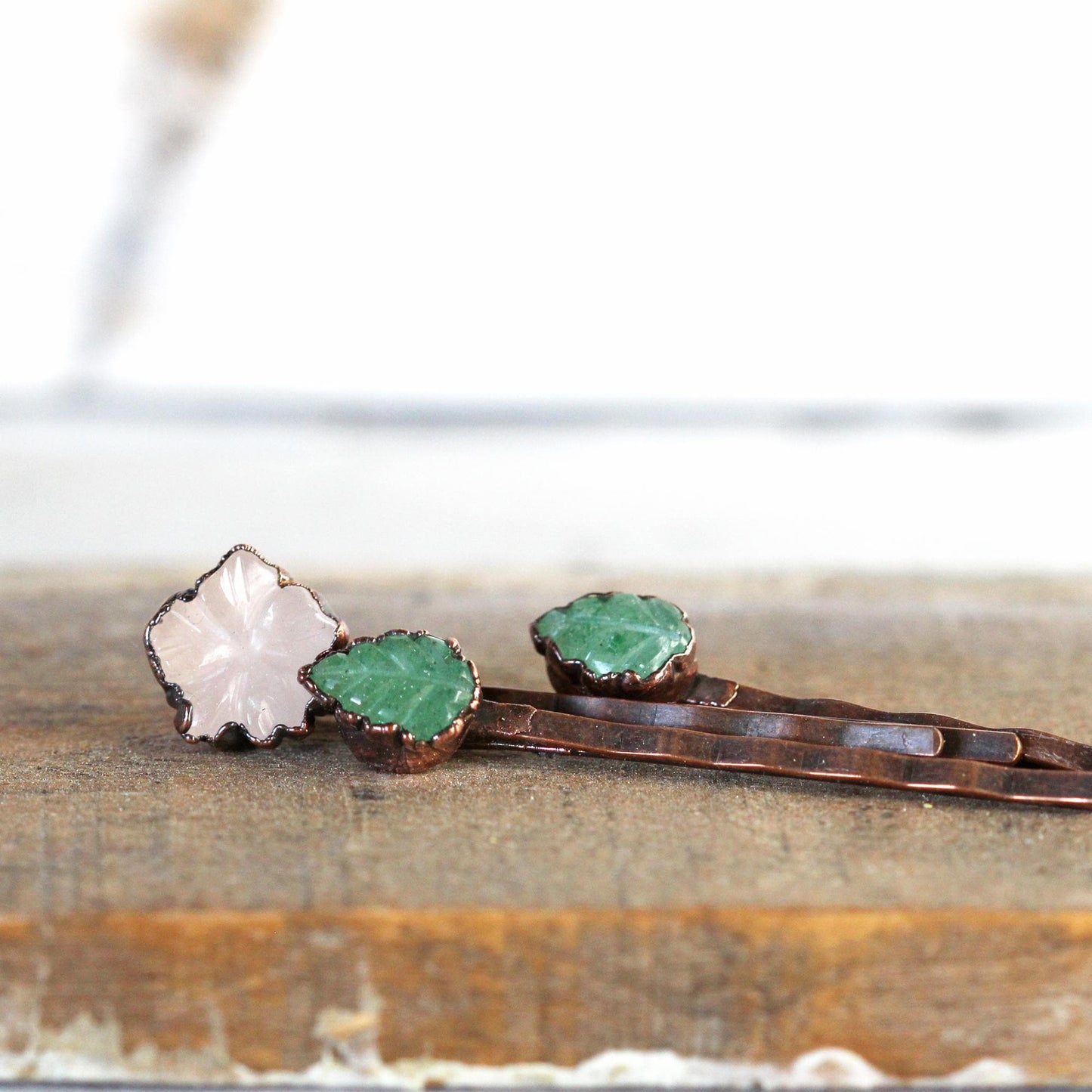 Rose Quartz Hair Pin - Floral Wedding Set - Spring Wedding