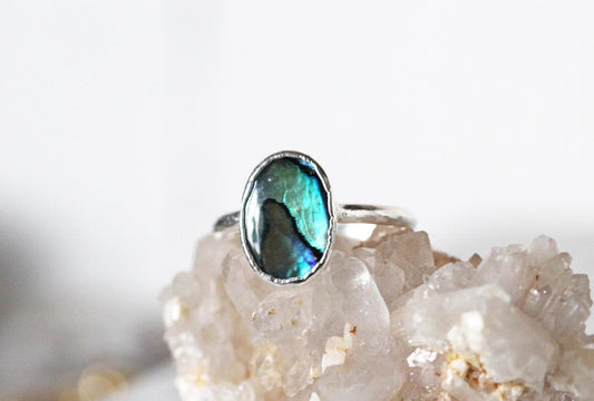 Abalone Ring - Silver Shell Ring - Paua Beach Jewelry