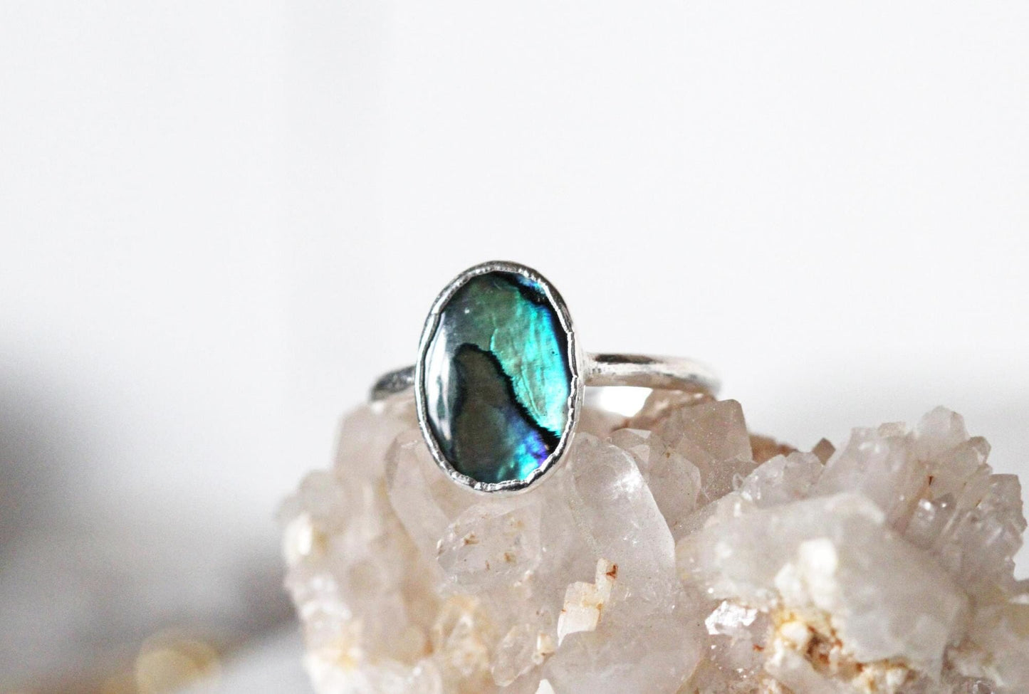 Abalone Ring - Silver Shell Ring - Paua Beach Jewelry