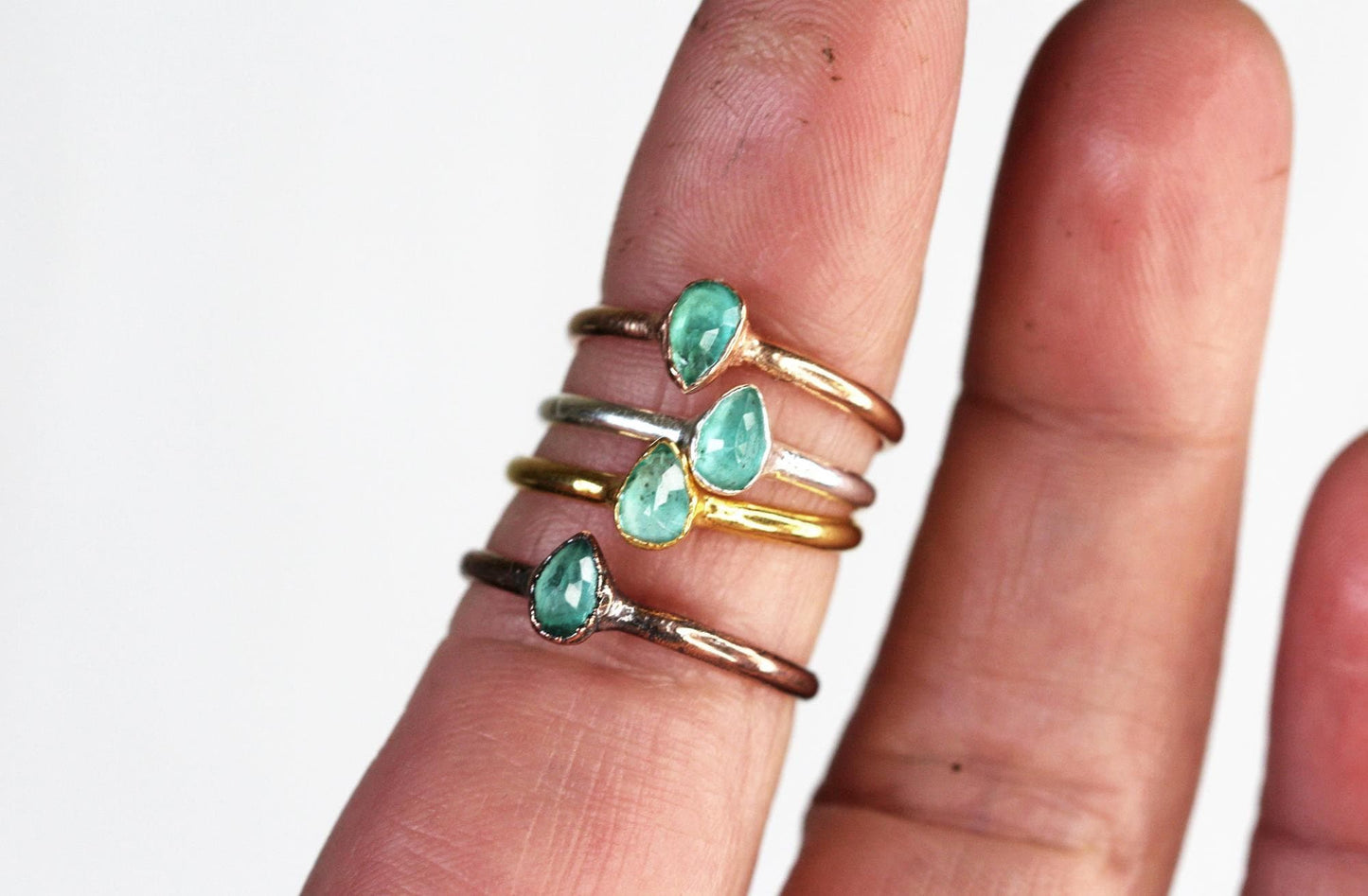 Faceted Emerald Ring - May Birthstone - Tiny Stone Ring