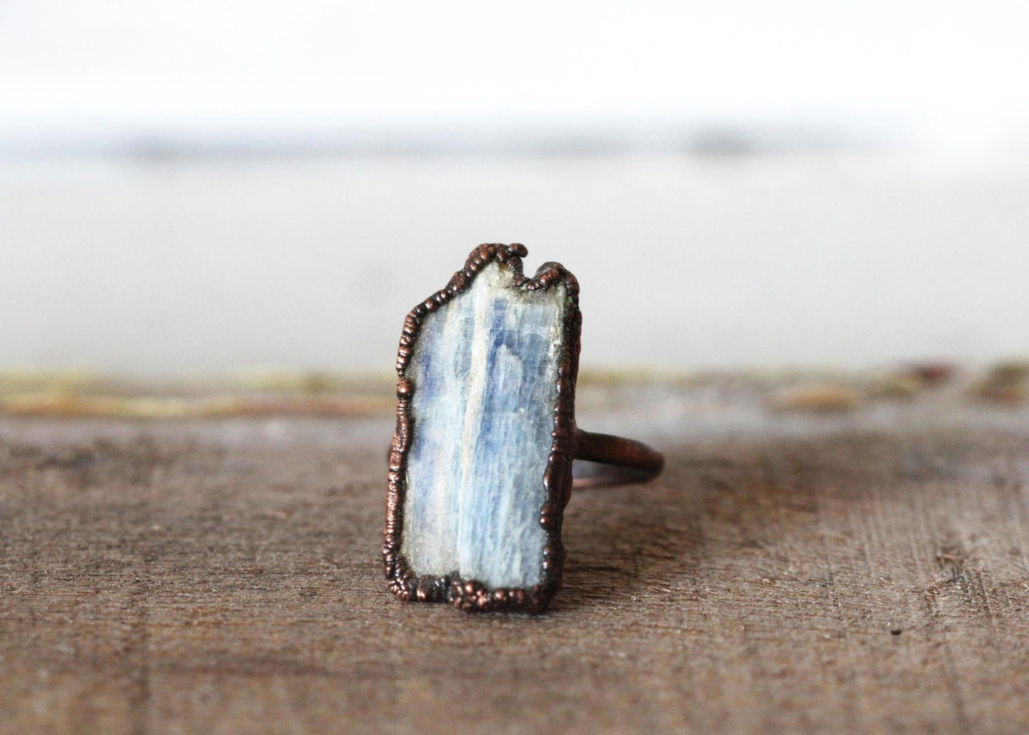 Blue Kyanite Ring - Raw Kyanite Jewelry - Electroformed Crystal