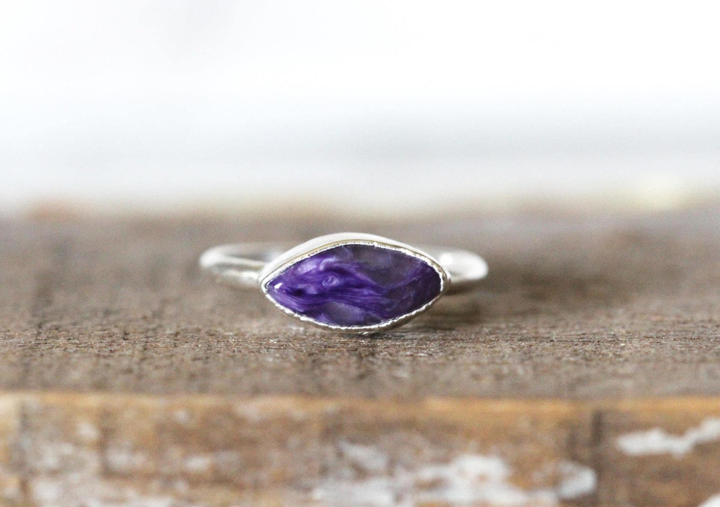 Charoite Ring - Natural Purple Stone - Stone Stacking Jewelry