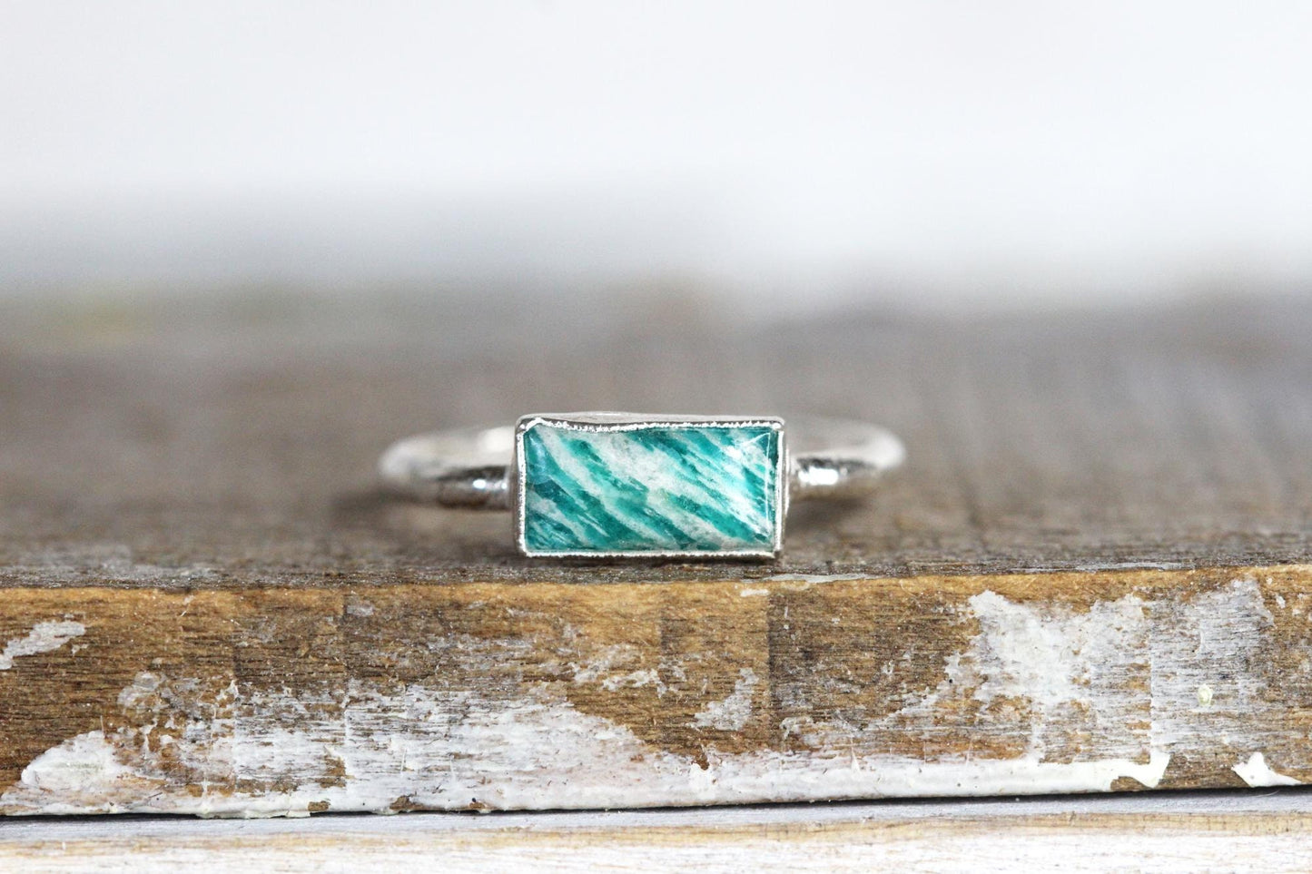 Polished Amazonite Ring - Electroformed Jewelry - Natural Blue Stone