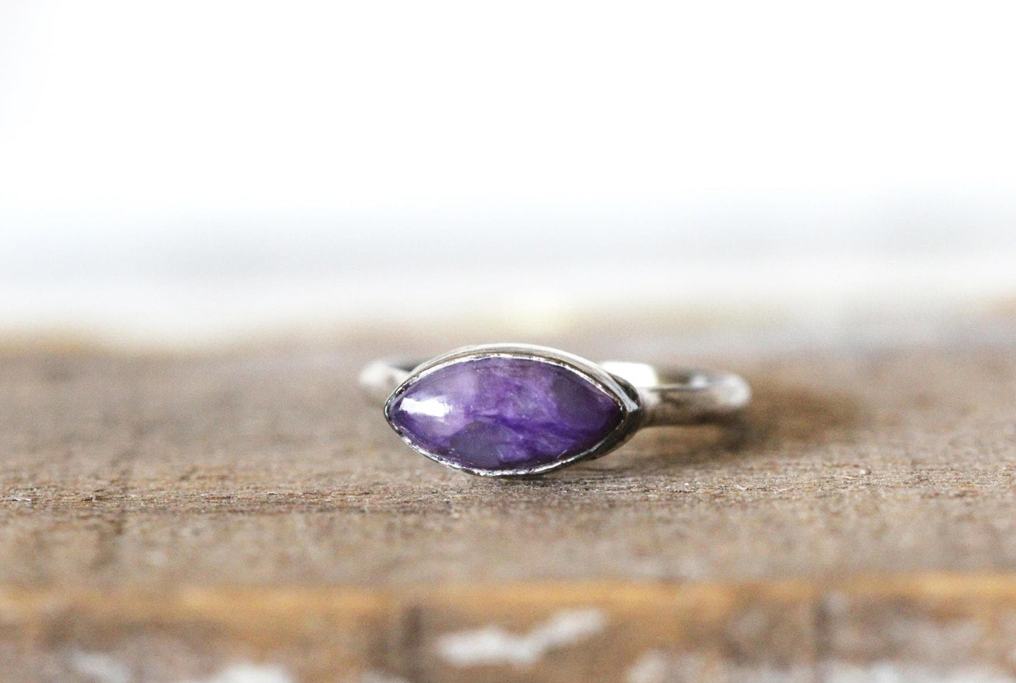 Charoite Ring - Natural Purple Stone - Stone Stacking Jewelry