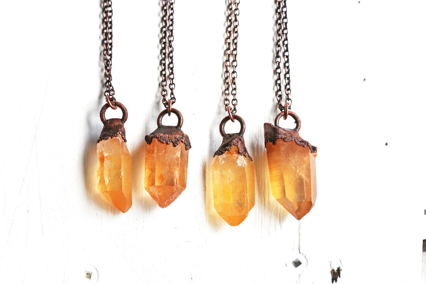 Tangerine Quartz Necklace - Electroformed Crystal Pendant - Natural Orange Crystal