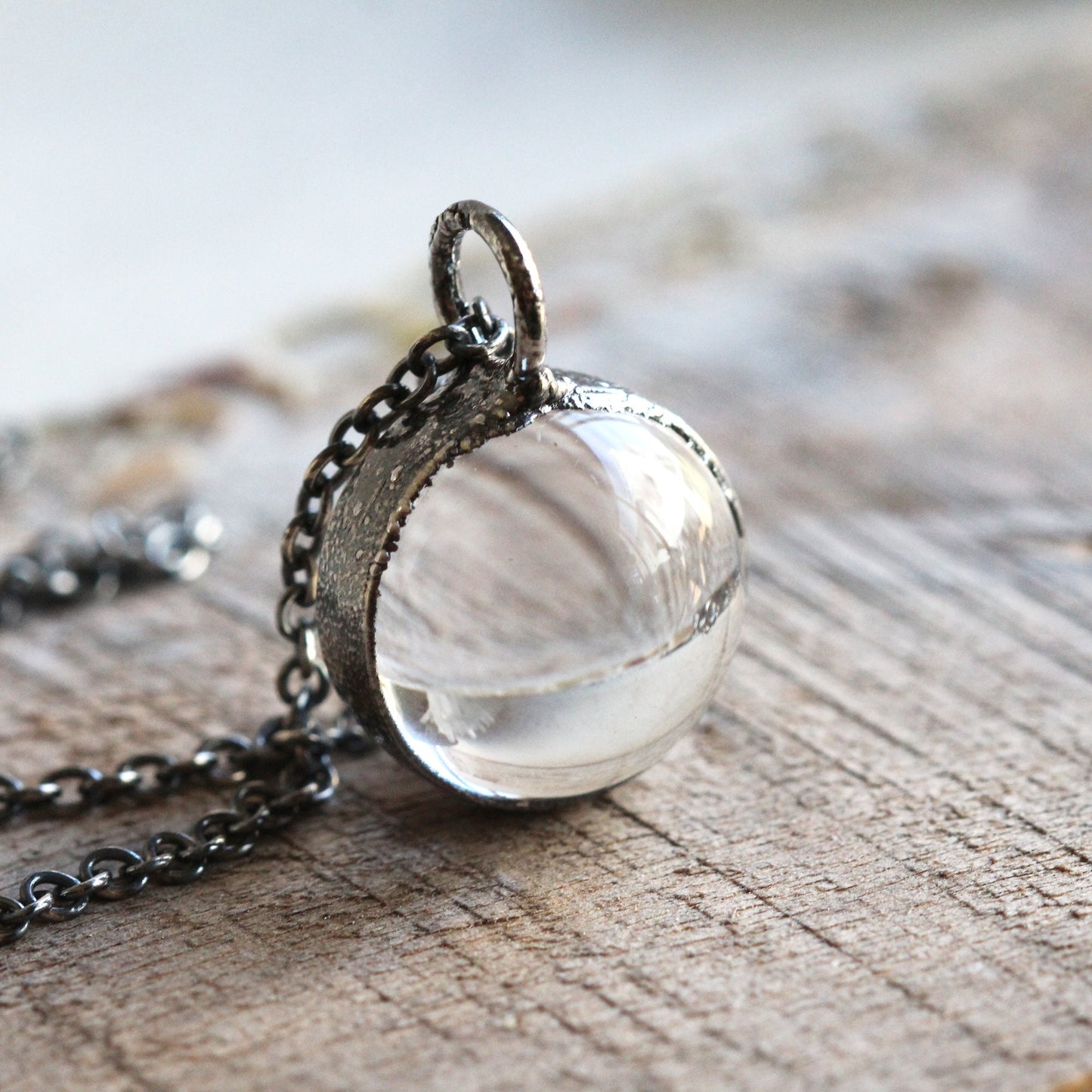 Crystal Sphere Necklace - Crystal Ball Pendant - Quartz Sphere - Sterling Silver - Silver layering Necklace