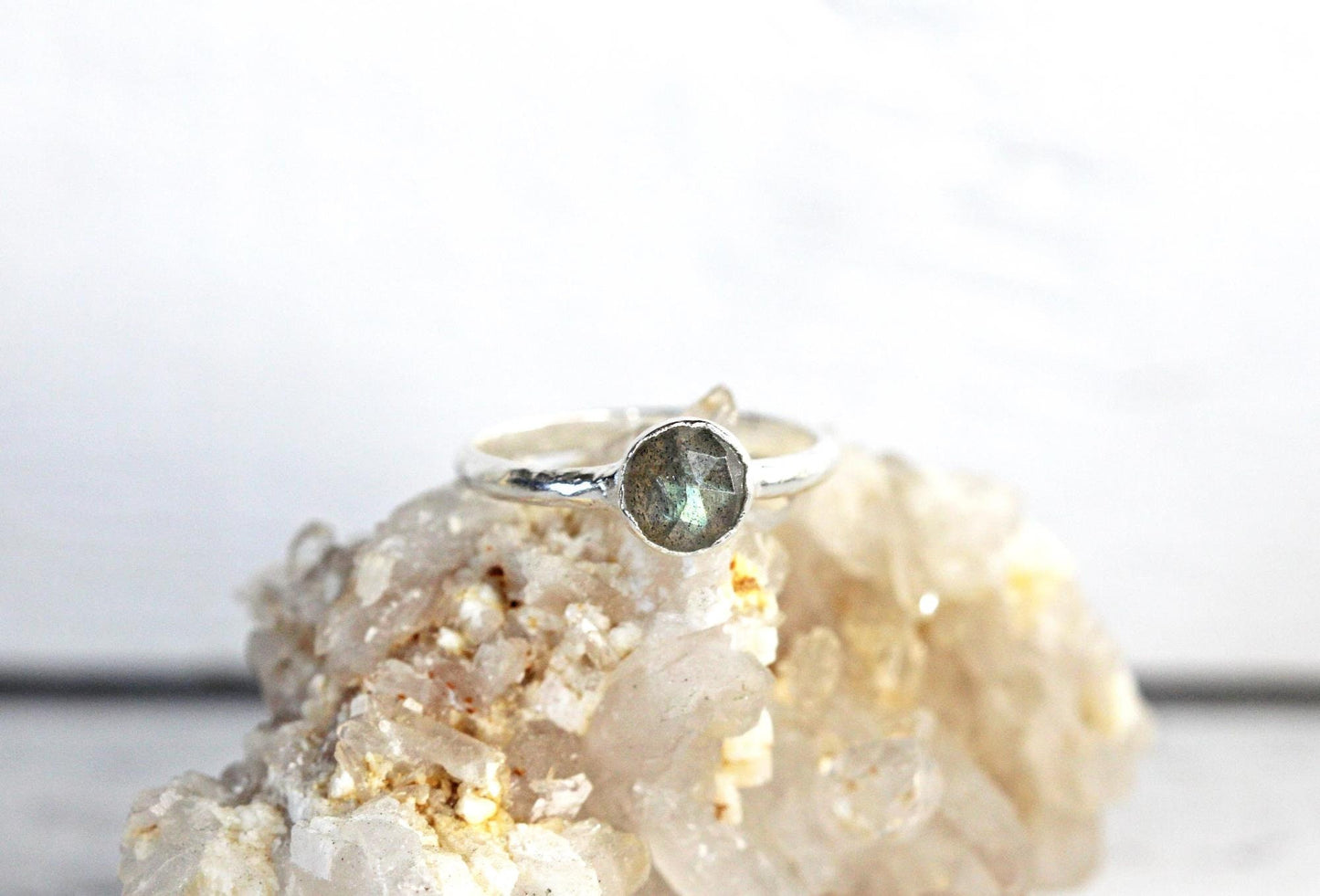 Labradorite Ring - Rose Cut Stone Ring - March Birthstone - Yellow Gold Vermeil
