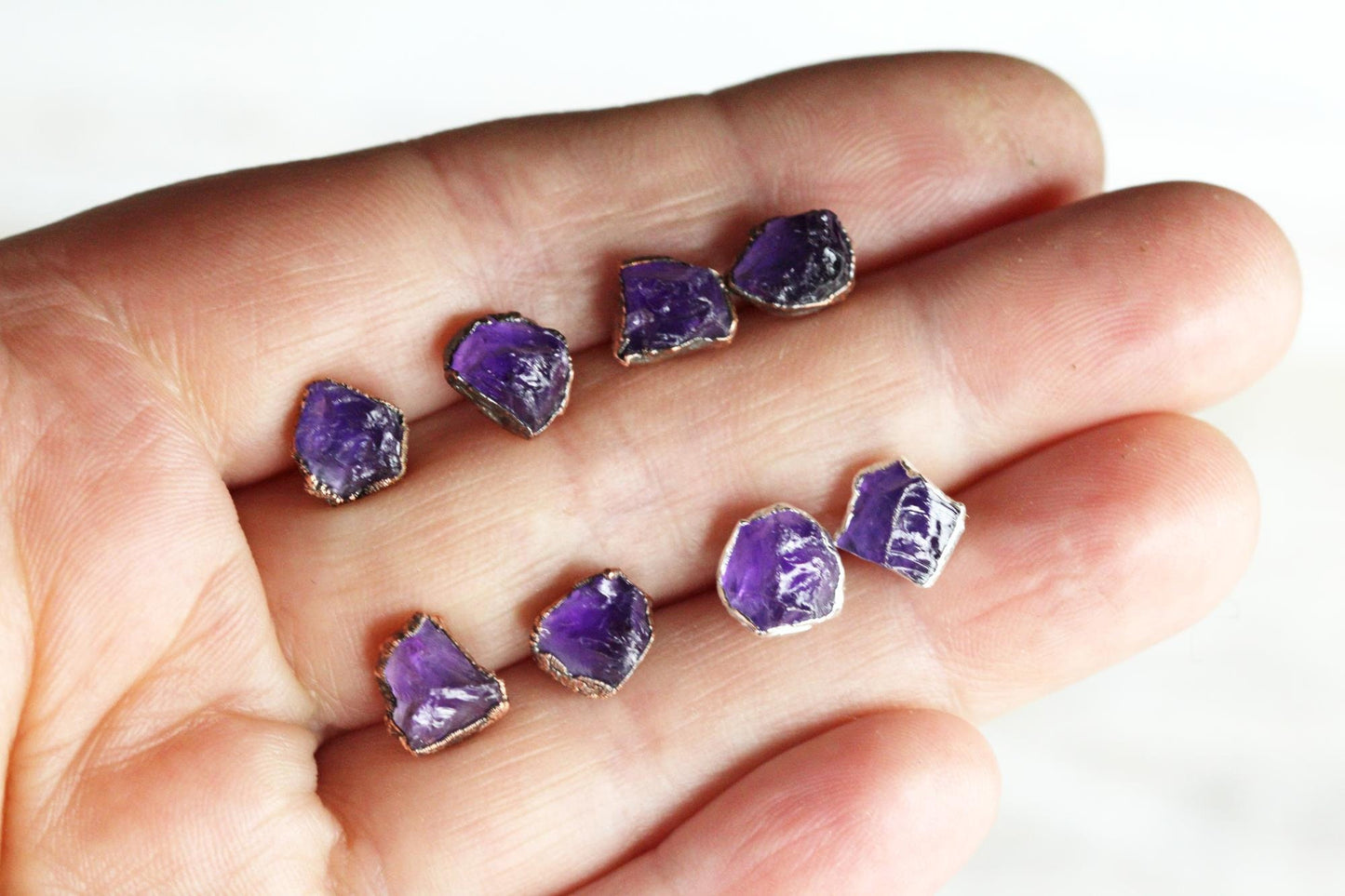 Raw Amethyst Earrings - Crystal Earrings - Sterling Silver Stud Earrings - Amethyst Studs