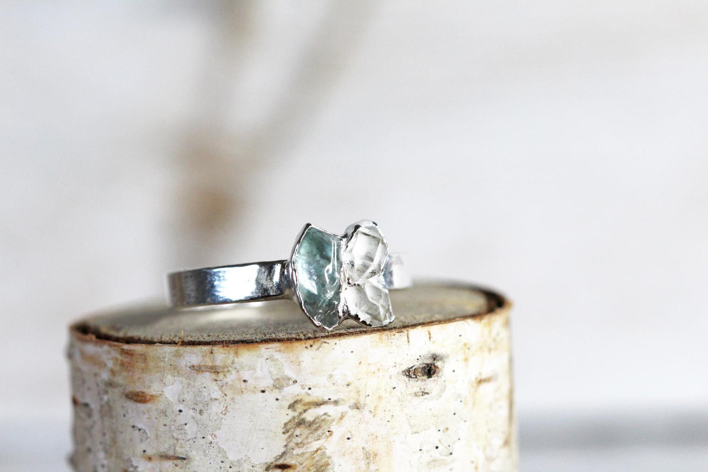Custom Birthstone Ring - Wide Band Custom Ring - Personalized Gift for Mom - Raw Stone Cluster Ring - New Mother - Gift for Wife