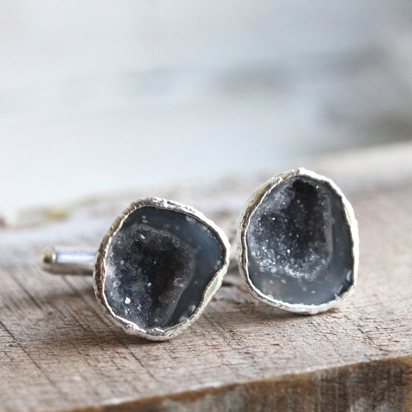 Geode Cuff Links - Amethyst Tobasco Geode - Groomsmen Gift - Raw Crystal Cufflinks