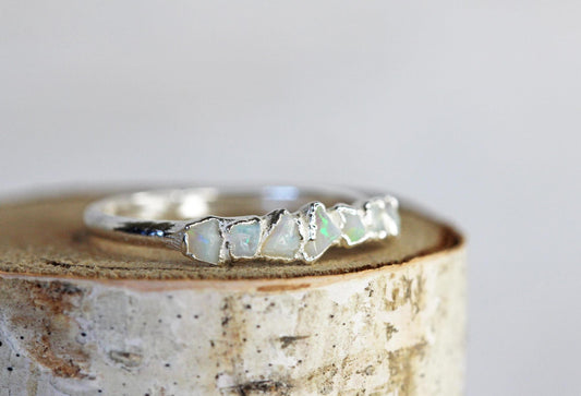 Australian Opal Ring - Multi Stone Ring - Raw Stone Stacking Ring - Yellow Gold