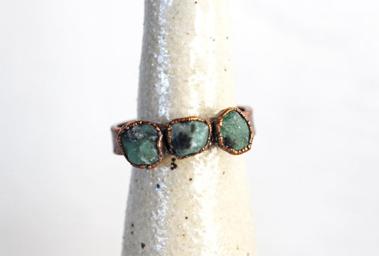 Raw Emerald Ring - Triple Stone Ring - Unisex Jewelry