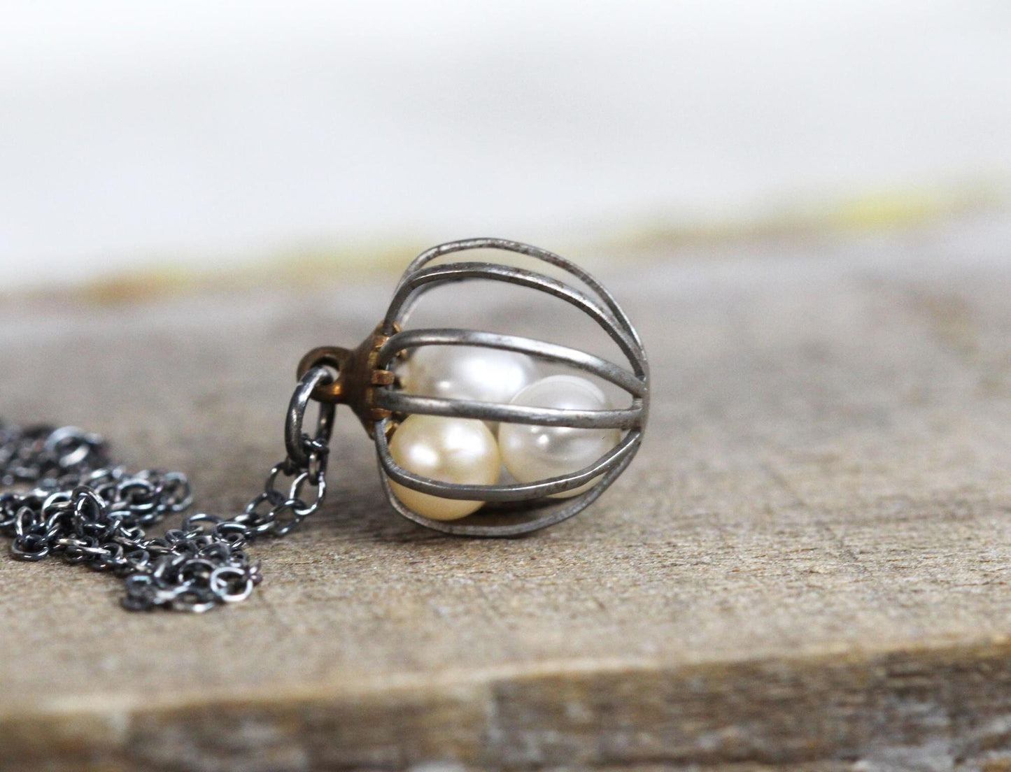 Birthstone Cage Necklace - Vintage Cage Pendant - Personalized Gift