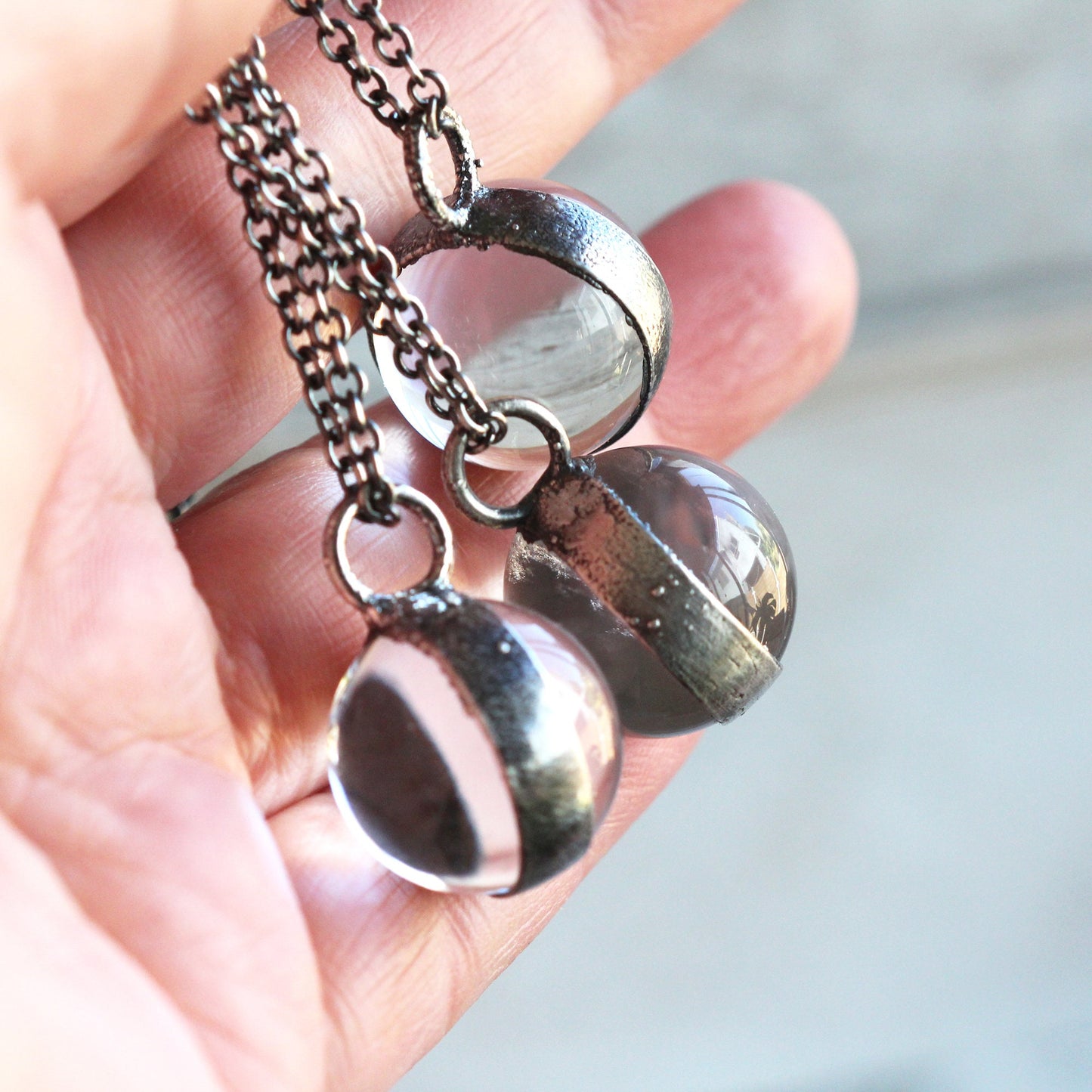 Crystal Sphere Necklace - Crystal Ball Pendant - Quartz Sphere - Sterling Silver - Silver layering Necklace