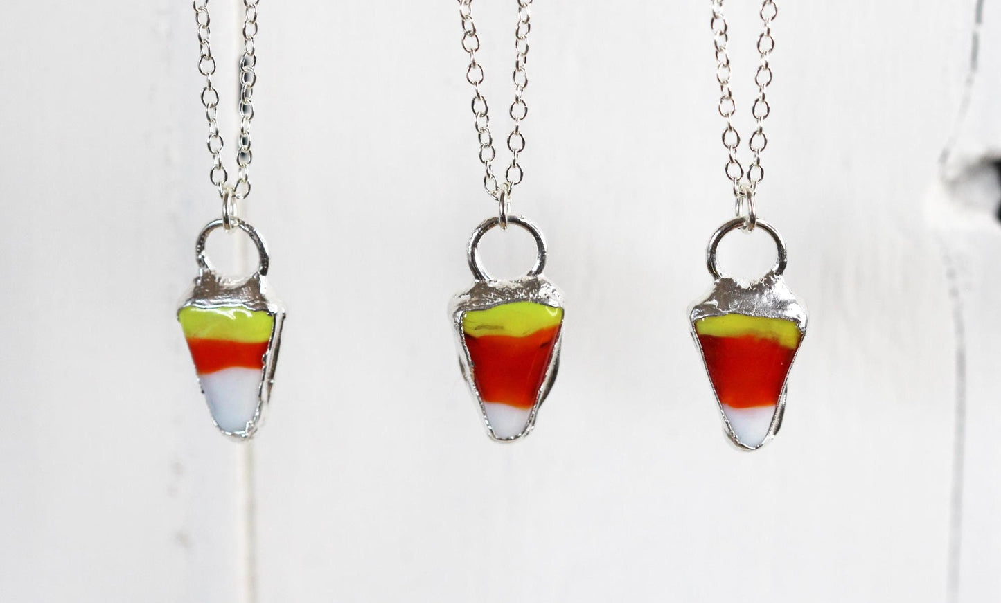 Candy Corn Necklace - Halloween Jewelry - Sterling Silver Pendant