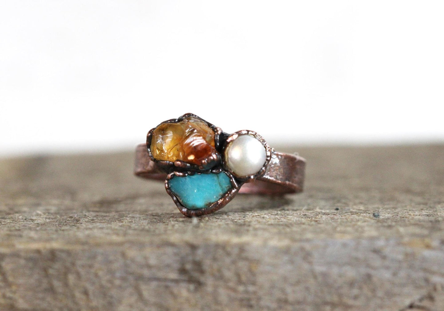 Custom Birthstone Ring - Wide Band Custom Ring - Personalized Gift for Mom - Raw Stone Cluster Ring - New Mother - Gift for Wife