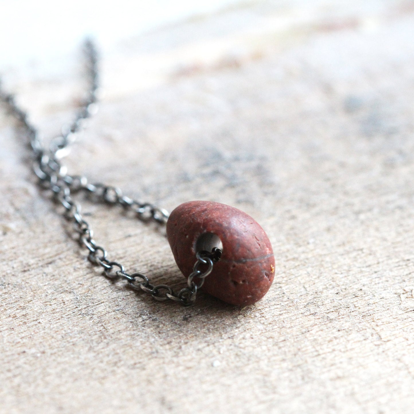 Beach Pebble Necklace - Red Beach Stone Pendant - Beachcomber