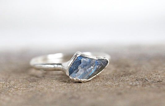 Raw Labradorite Ring - Electroformed Stone - Raw Crystal Jewelry
