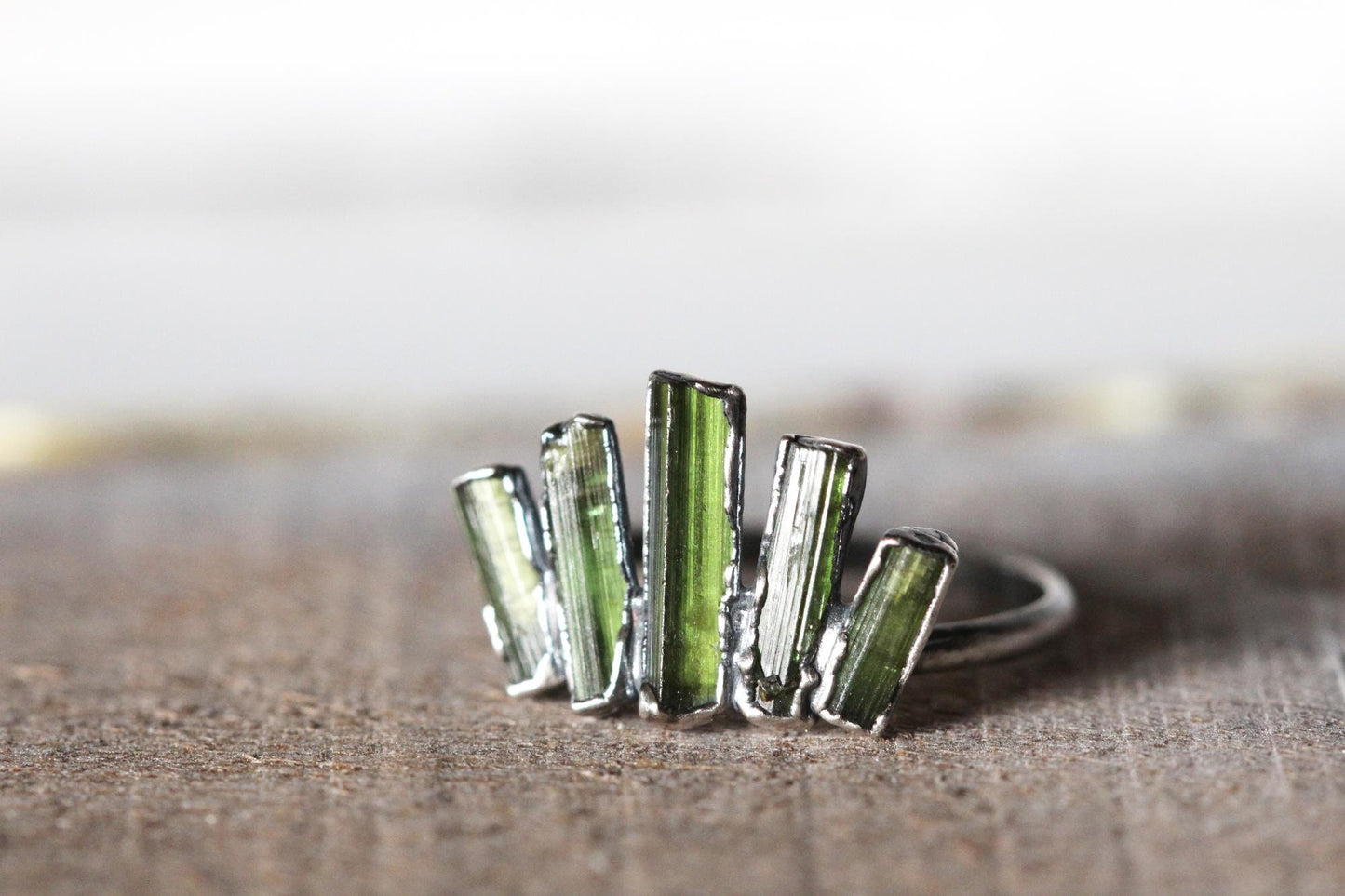 Green Tourmaline Ring - Electroformed Jewelry - Cocktail Ring
