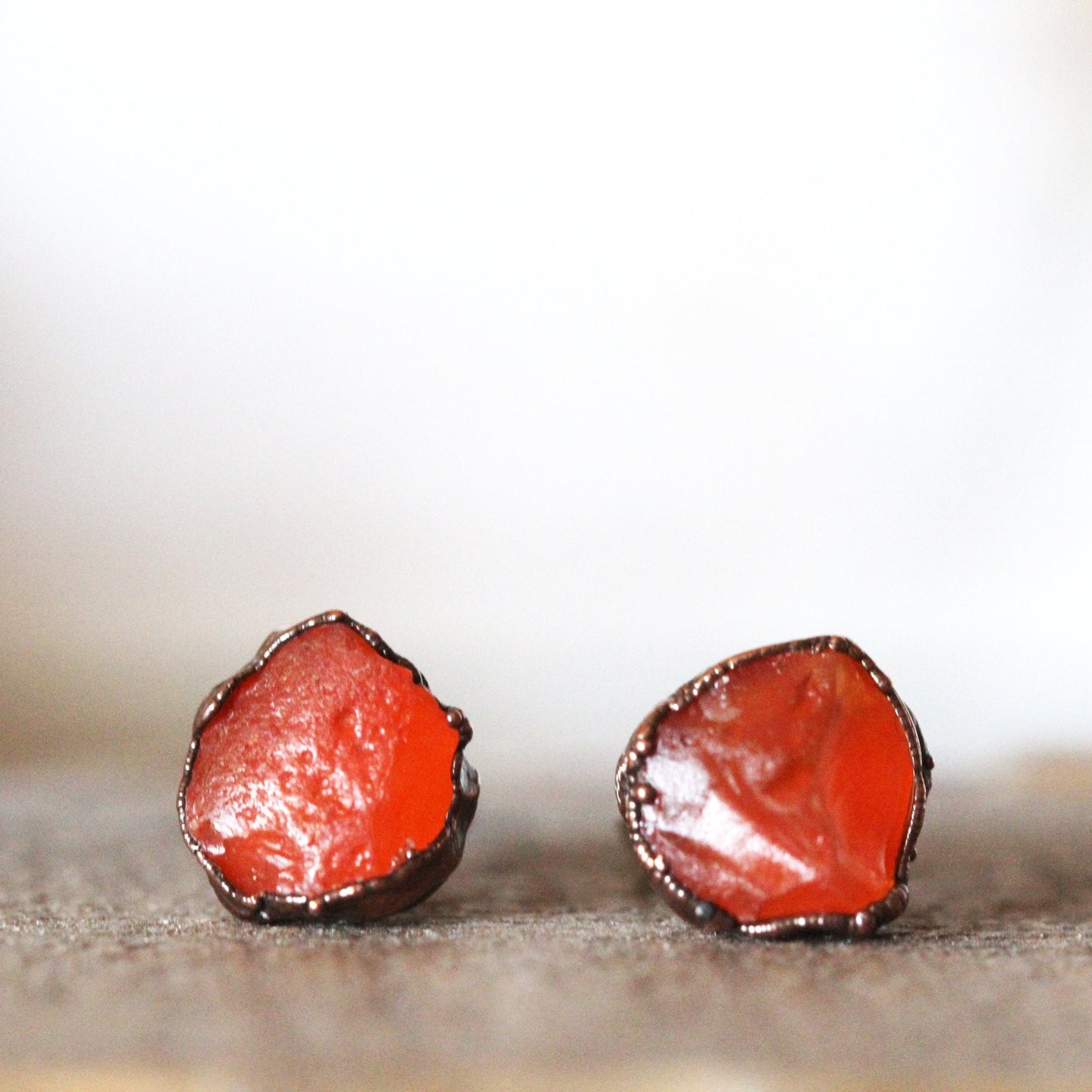 Carnelian Earrings - Sterling Silver Earrings - Rough Stone Studs - Crystal Earrings