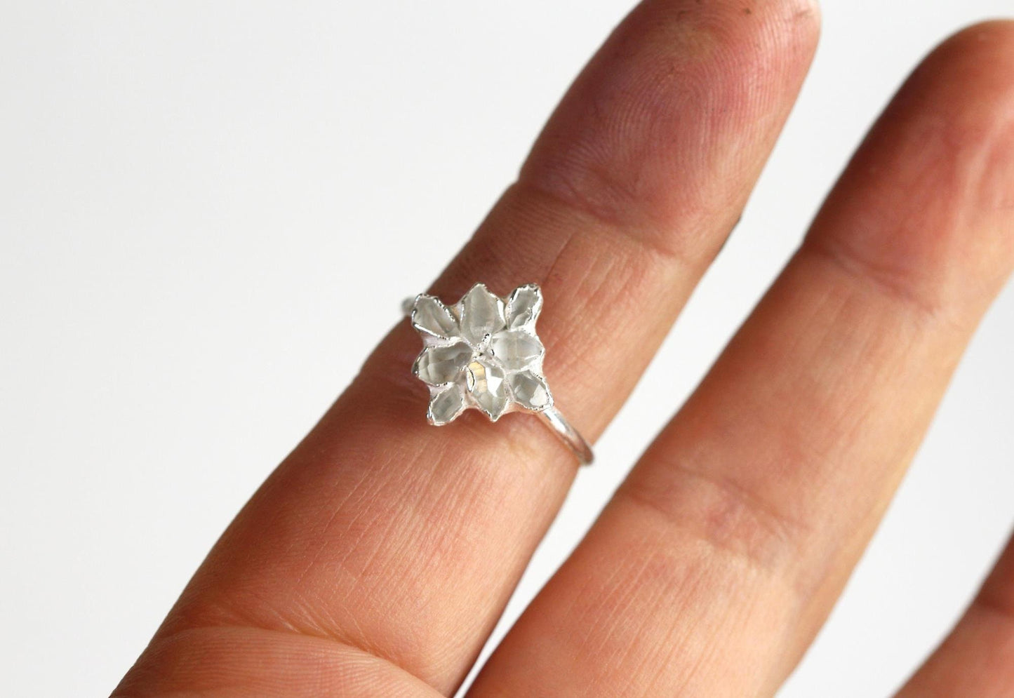 Herkimer Diamond Cluster Ring - Gift for Her - April Birthstone