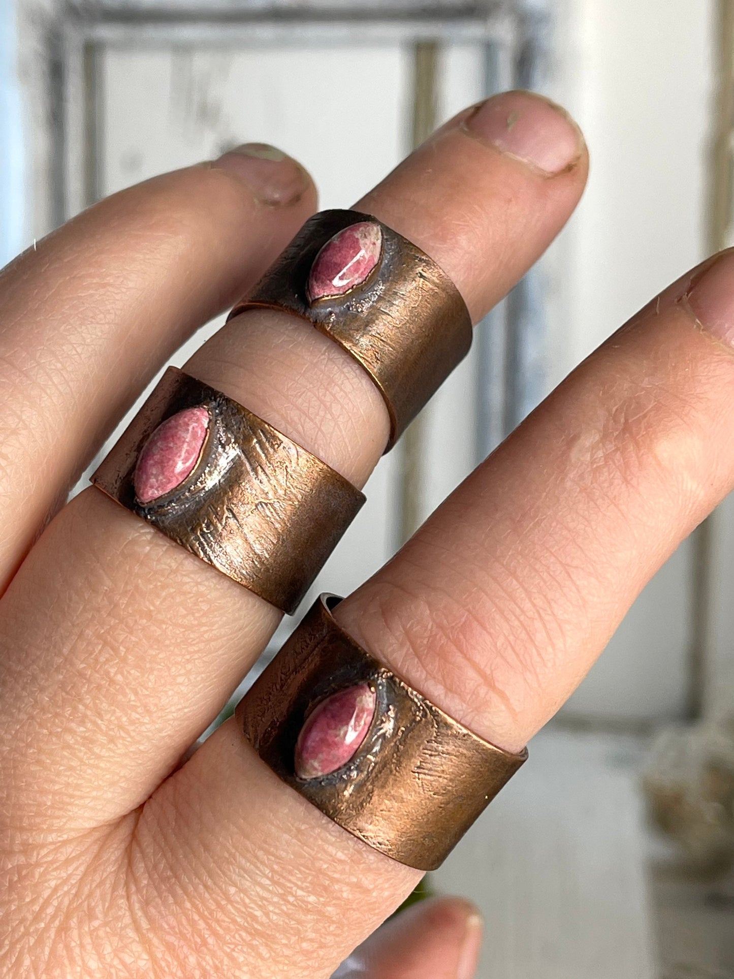 Thulite Ring - Wide Band Stone Ring - Unisex
