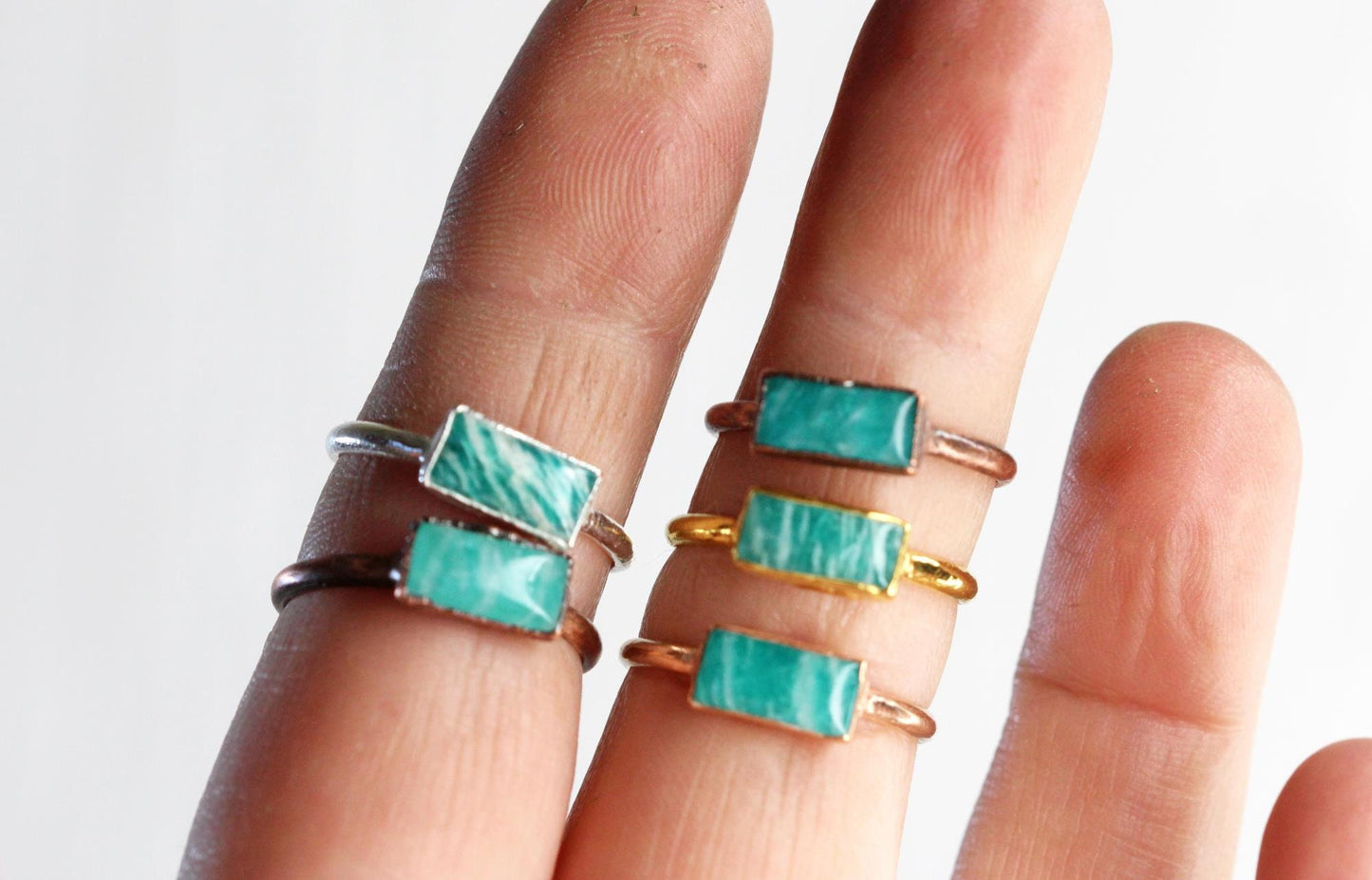 Polished Amazonite Ring - Electroformed Jewelry - Natural Blue Stone