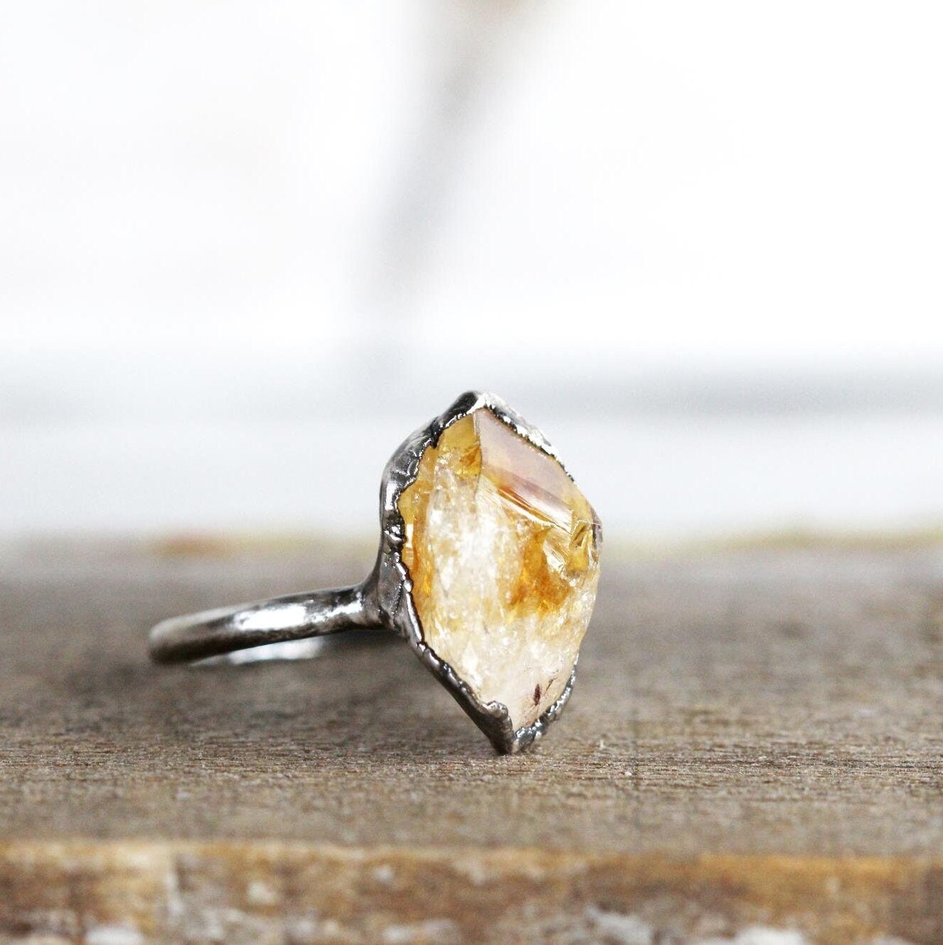 Raw Citrine Ring - November Birthstone Gift - Electroformed Crystal Jewelry