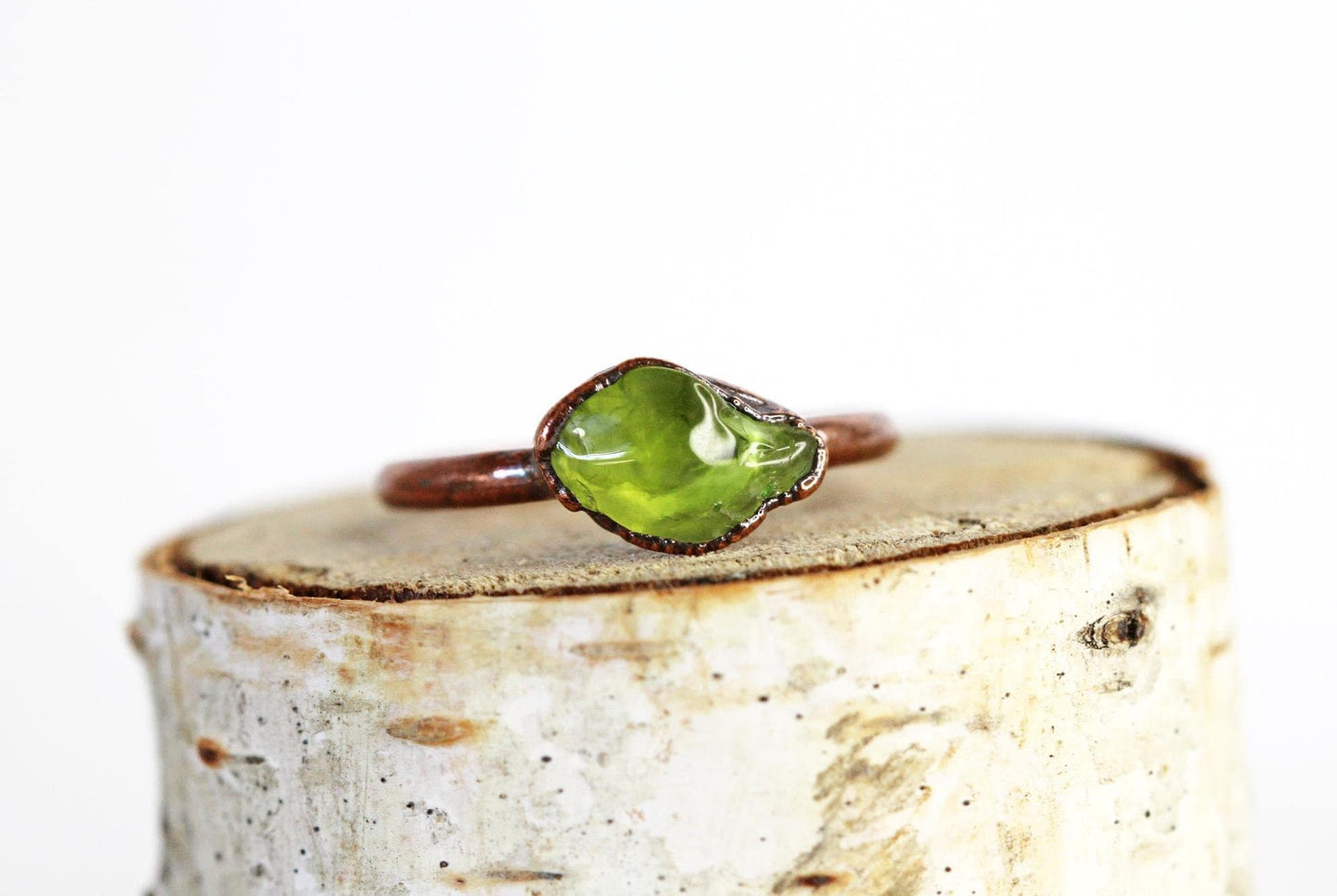 Peridot Ring - Polished Stone Solitaire - August Birthstone