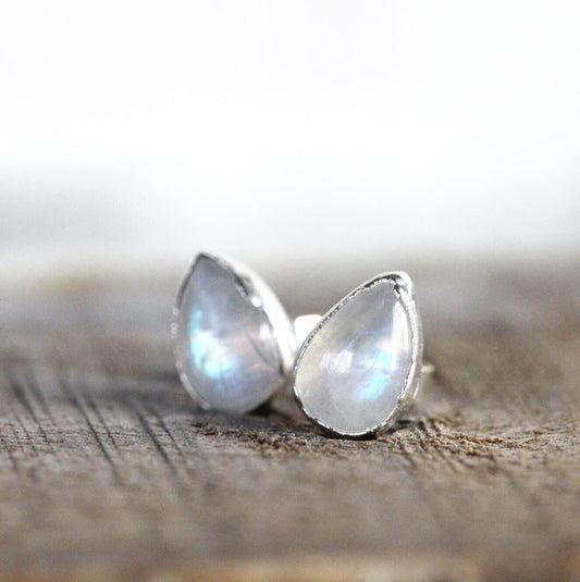 Moonstone Earrings - Stone Studs - Sterling Silver Earrings - Bridal Jewelry