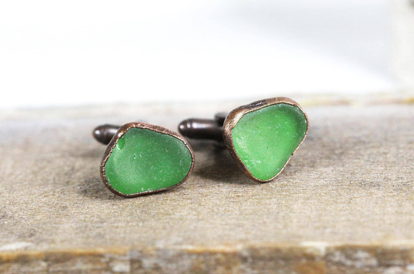 Beach Glass Cufflinks - Gift for Dad - Green Seaglass Cuff Links