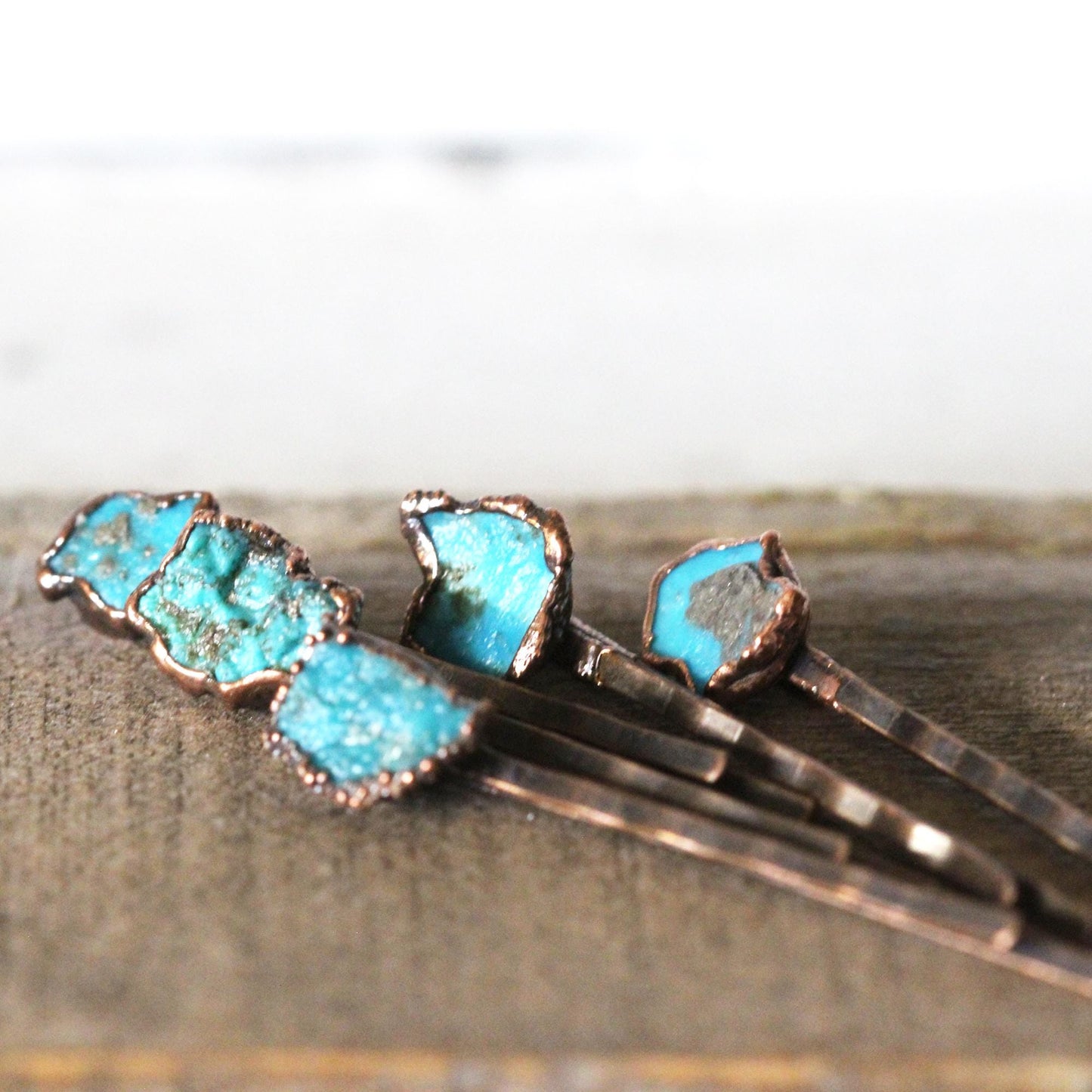 Raw Turquoise Hair Pin - Copper Hair Jewelry - December Birthstone