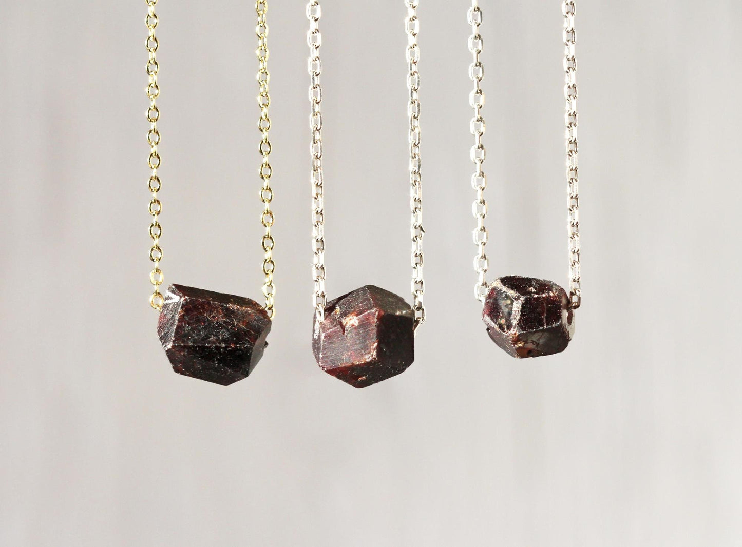 Garnet Necklace - Red Stone Pendant - Sterling Silver Chain - Beaded Stone Pendant