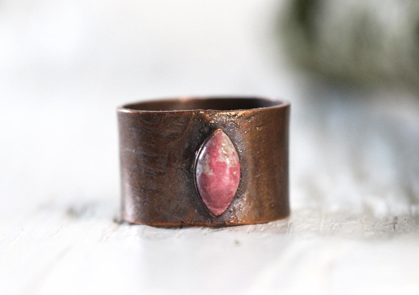 Thulite Ring - Wide Band Stone Ring - Unisex