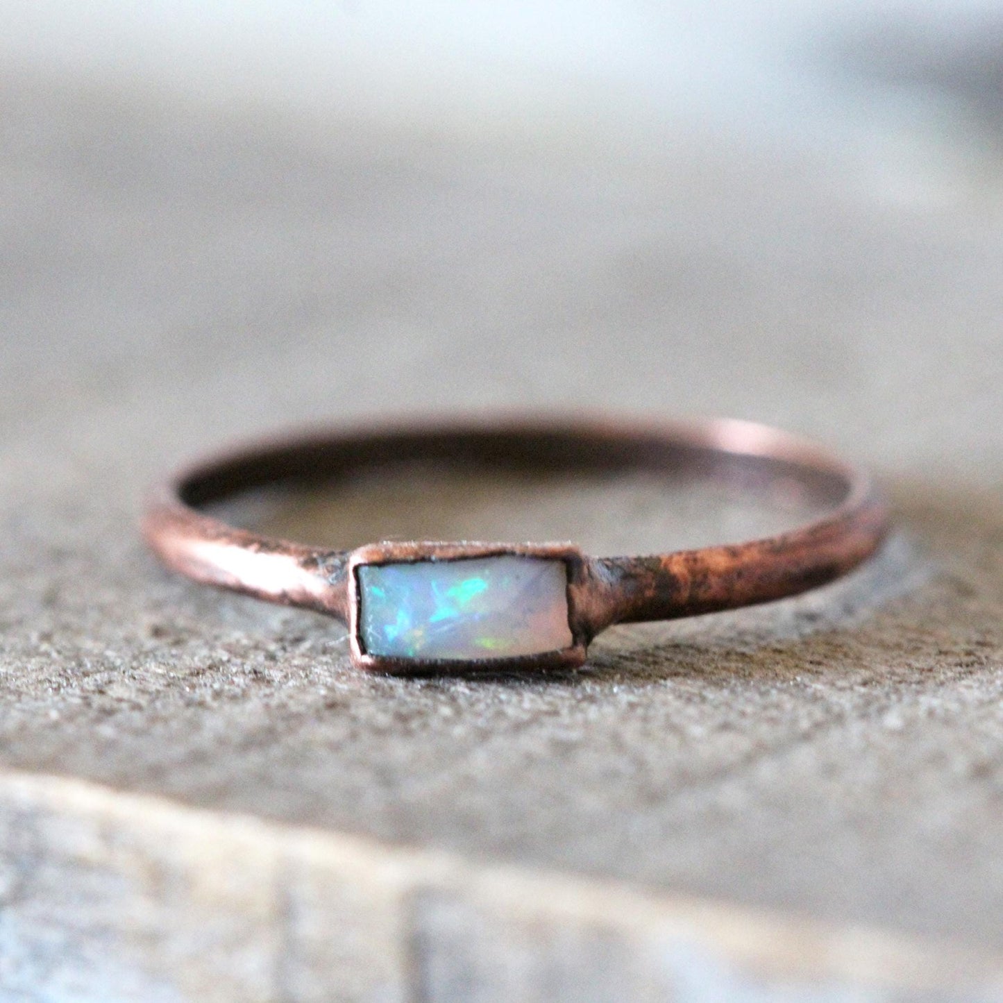 Ethiopian Opal Ring - Stone Baguette - Copper or Silver