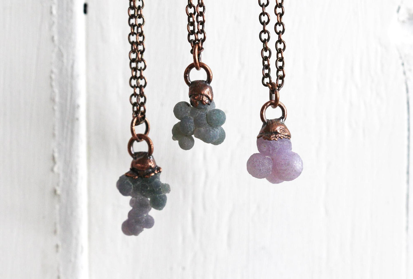 Small Grape Cluster Necklace - Purple Chalcedony Jewelry - Raw Stone Necklace