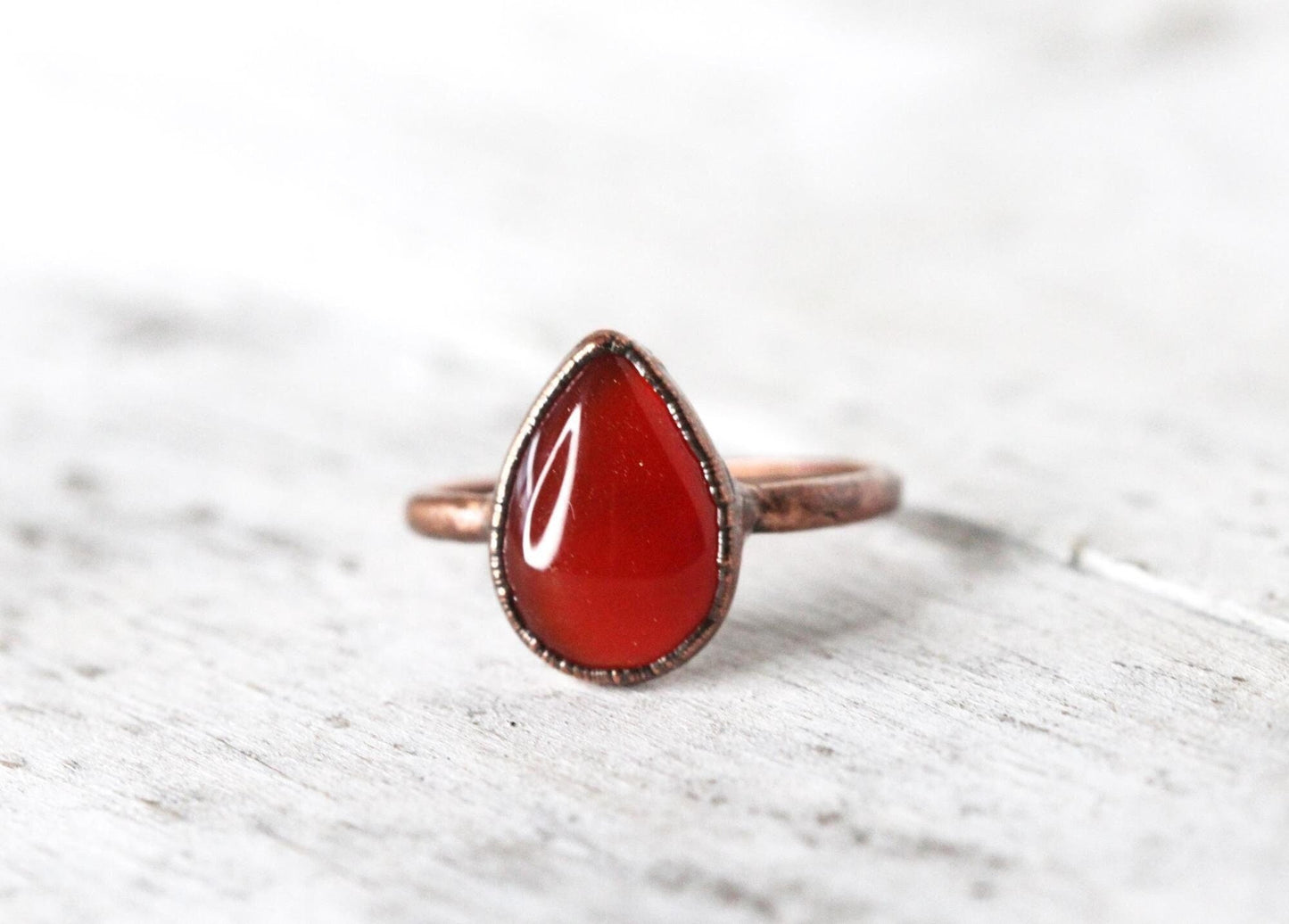 Carnelian Ring - Electroformed Copper Jewelry - Polished Orange Stone Ring