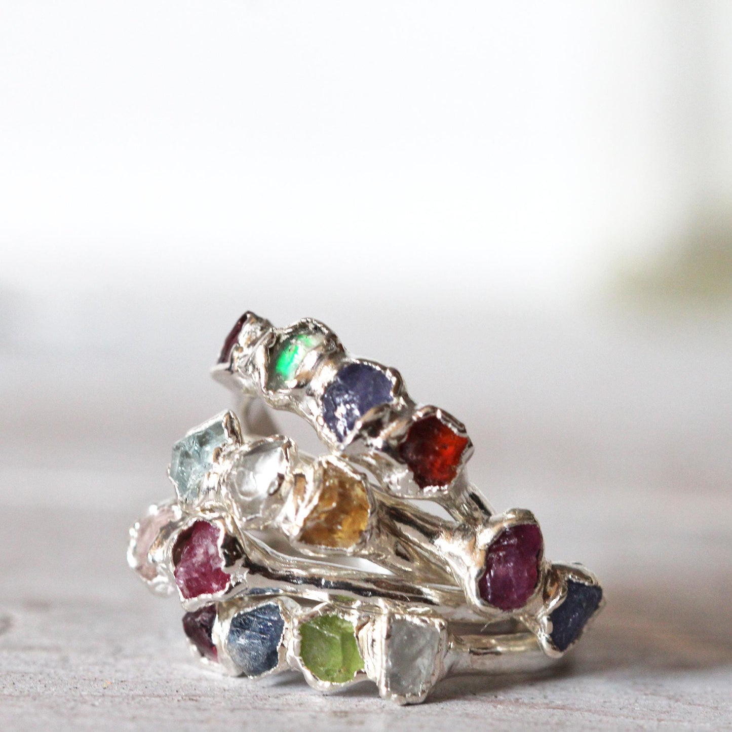 Raw Birthstone Ring - Personalized Gift for Mom - Push Present - Multi Stone Crystal Ring - Mother's Day Ring